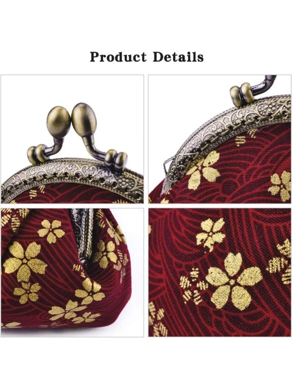 Floral Canvas Coin Purse Vintage Clutch Wallet with Clasp Closure for Women